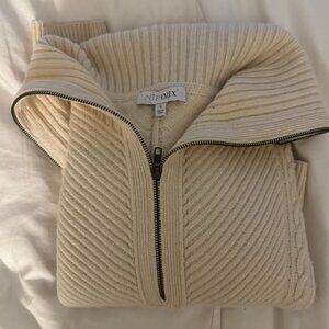 Intermix White Cashmere Cropped 3/4 Zip Sweater